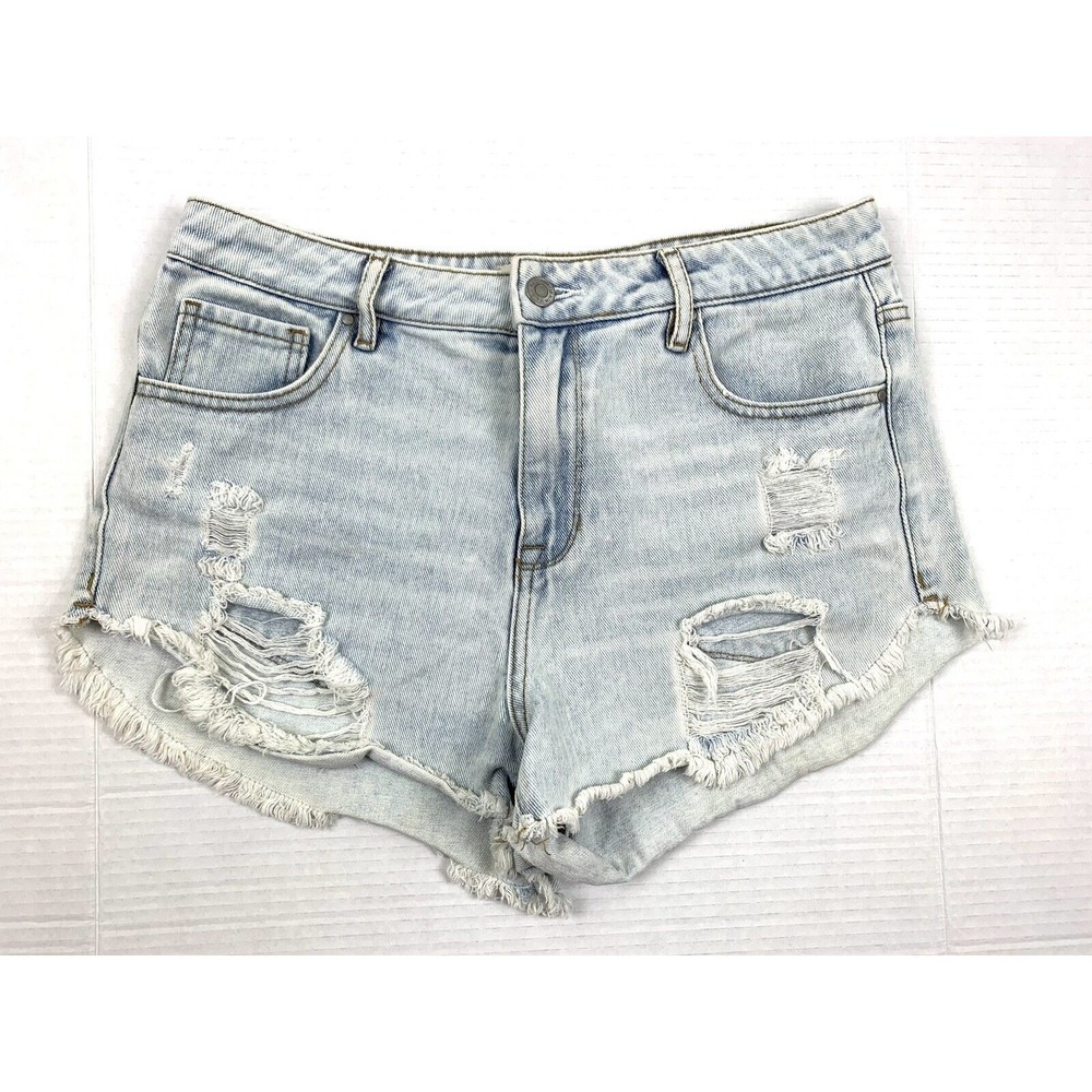 PACSUN Women 28 Shorts High Rise Festival Cut Off Short Distressed Blue Washed